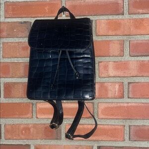Montini Elegant Black Crocodile-Embossed Men's Backpack vintage 1980’s hard case